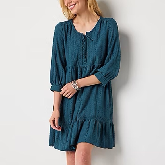 FRYE AND CO. Dresses & Skirts - Frye and Co. Eyelet Lace 3/4 Sleeve Dress in Deep Dive NWT Size XL
